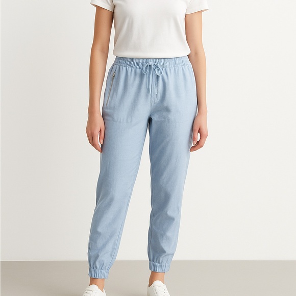Serra Pants - NWT Serra Blue Linen Elastic Waistband Jogger Pants